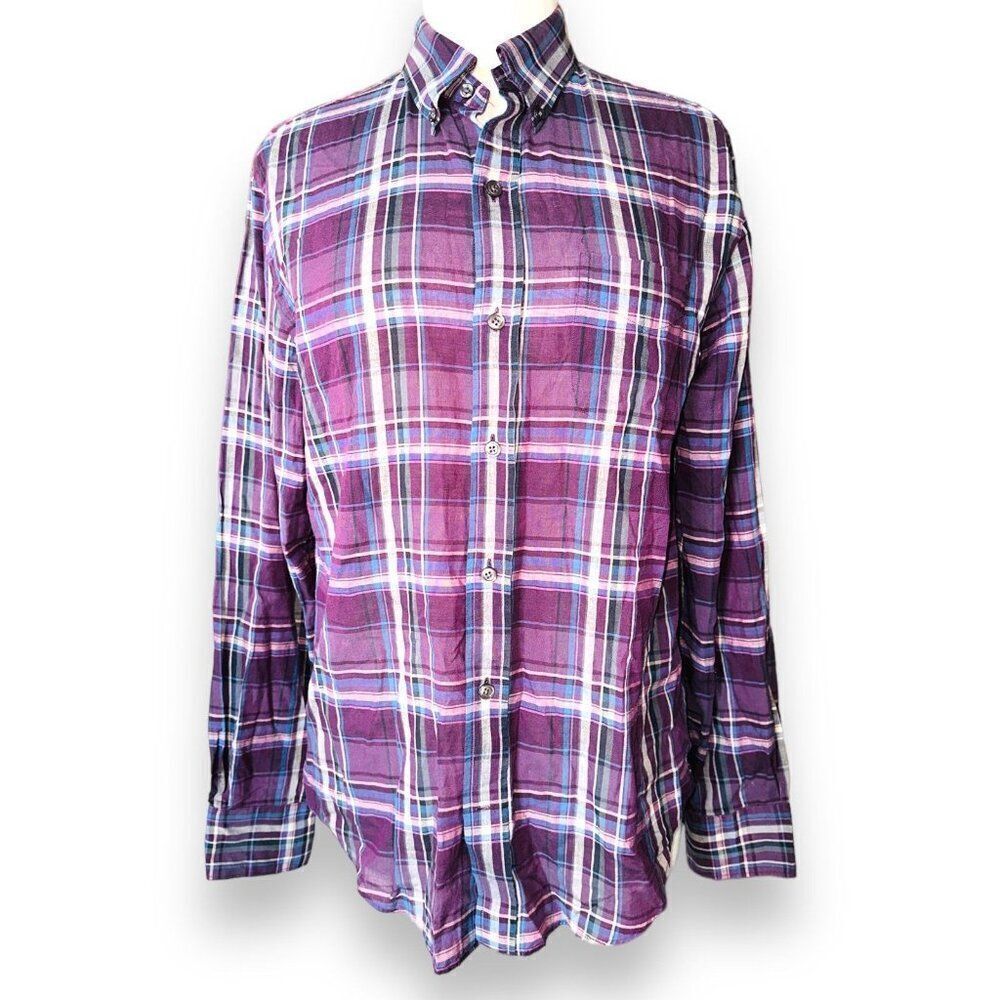 FB2 Vince Womens Purple Plaid Button Up Shirt Top Blouse Size Medium Soft Fall